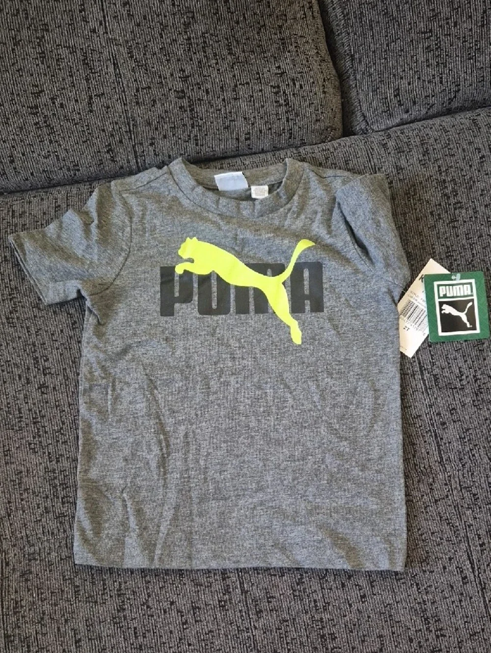 Puma Gray Tee & Black Shorts Kids Pajama Set with Neon Yellow Logo